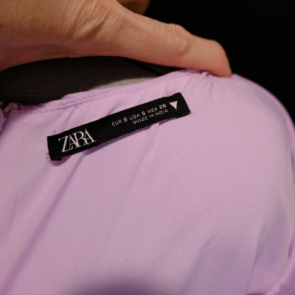 Zara lilac ruched drawstring mini dress with asymmetrical sleeves - S - Picture 7 of 7
